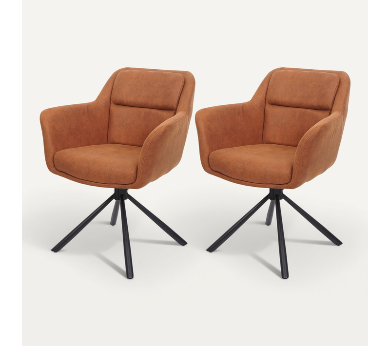 Lot De 2 Chaises De Salle à Manger Avec Accoudoirs Siège Pivotant En Tissu Suède Marron 04_0007363