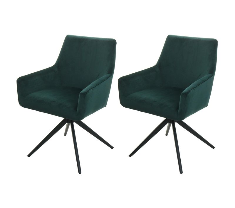 Lot De 2 Chaises De Salle à Manger Avec Accoudoirs Siège Rotatif En Tissu Vert 04_0007380