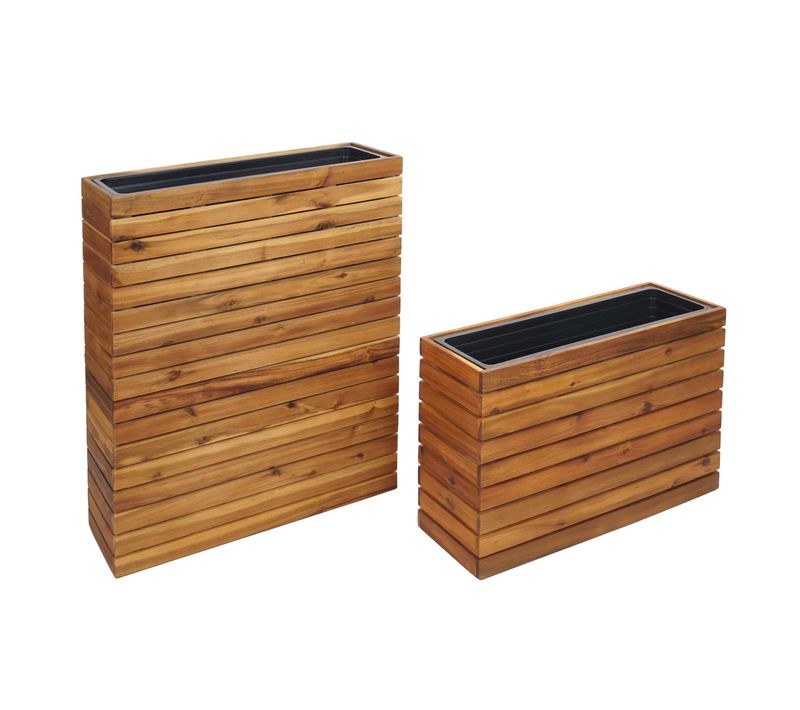 Lot De 2 Jardinières Bacs à Plantes Pour Extérieur En Bois D'acacia Marron 04_0007412