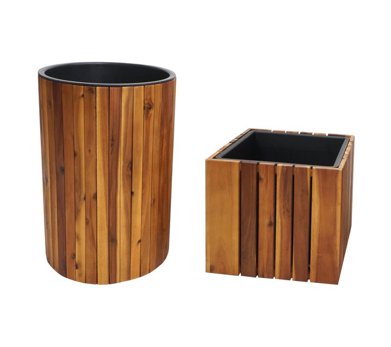 Lot De 2 Jardinières Cache-pot Pot De Fleur Bac à Fleurs Rond Carré Extérieur Bois D'acacia Marron