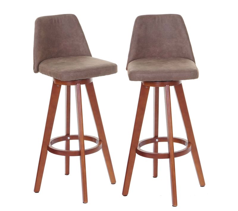 Lot De 2 Tabourets De Bar Chaise De Comptoir Pivotant Cadre En Bois Assise Textile Vintage Marron