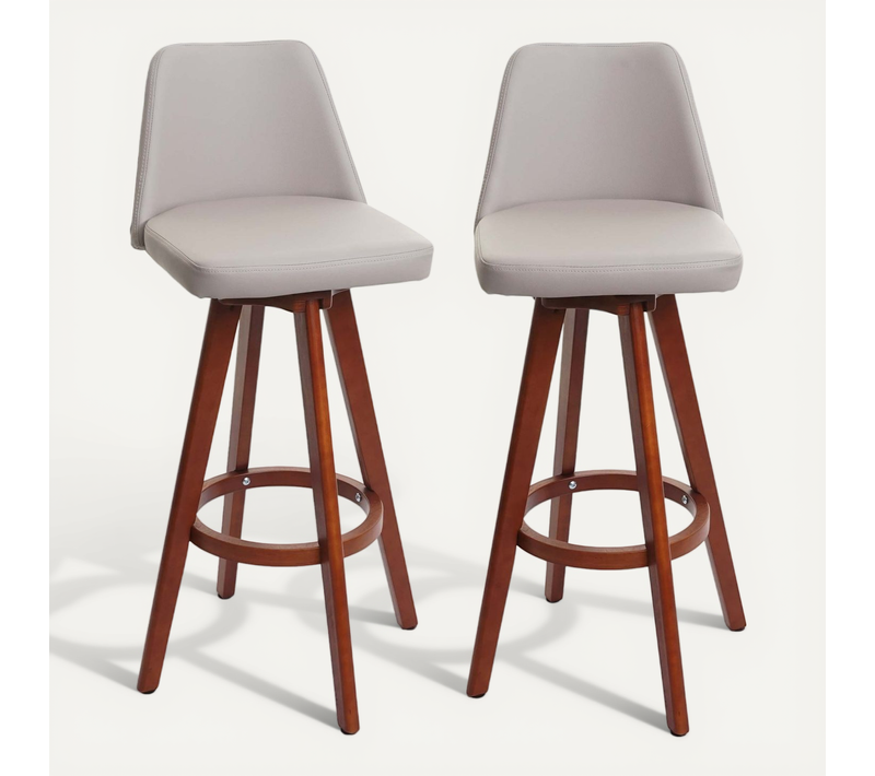 Lot De 2 Tabourets De Bar Chaises Comptoir Pivotant Avec Repose-pieds Cadre En Bois Assise En Pvc