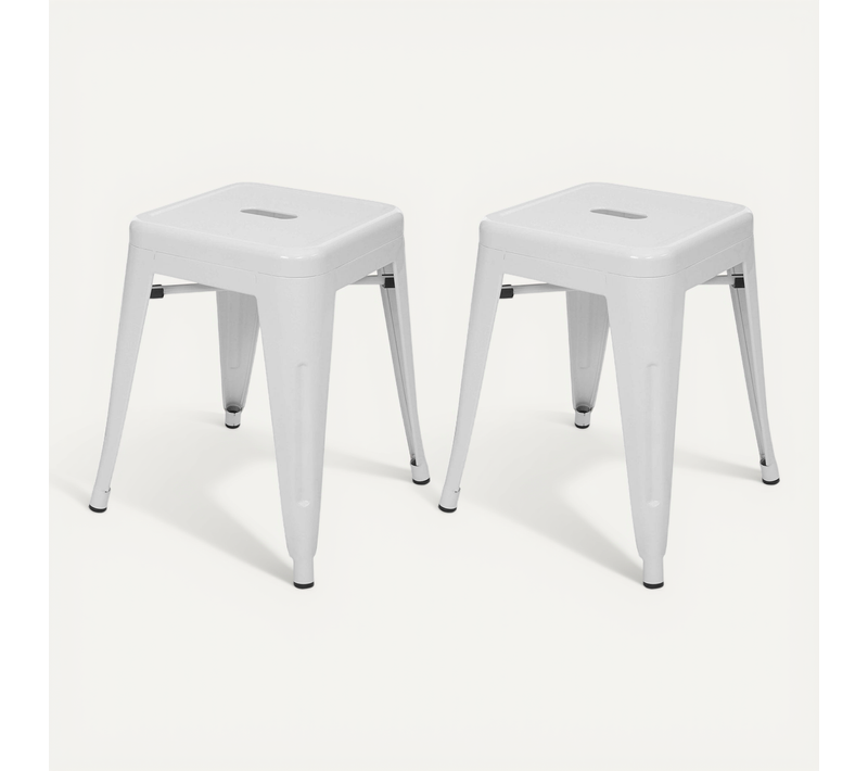 Lot De 2 Tabourets Bas En Métal Blanc Design Industriel Empilable 04_0007480