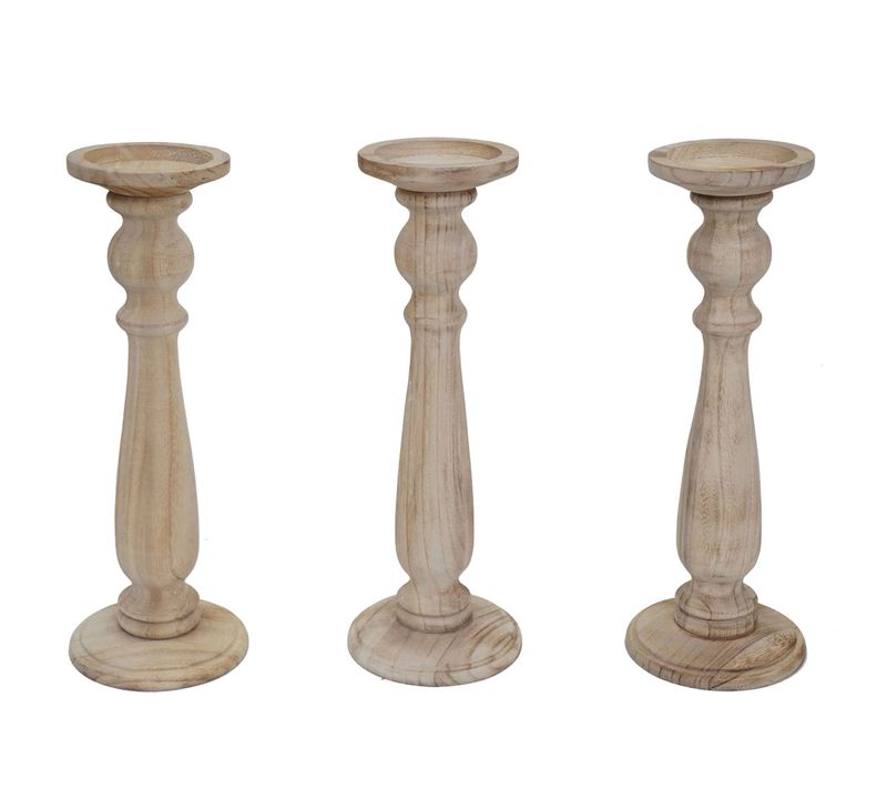 Lot De 3 Bougeoirs Design Vintage Hauteur 35 Cm Marron Naturel 04_0007497