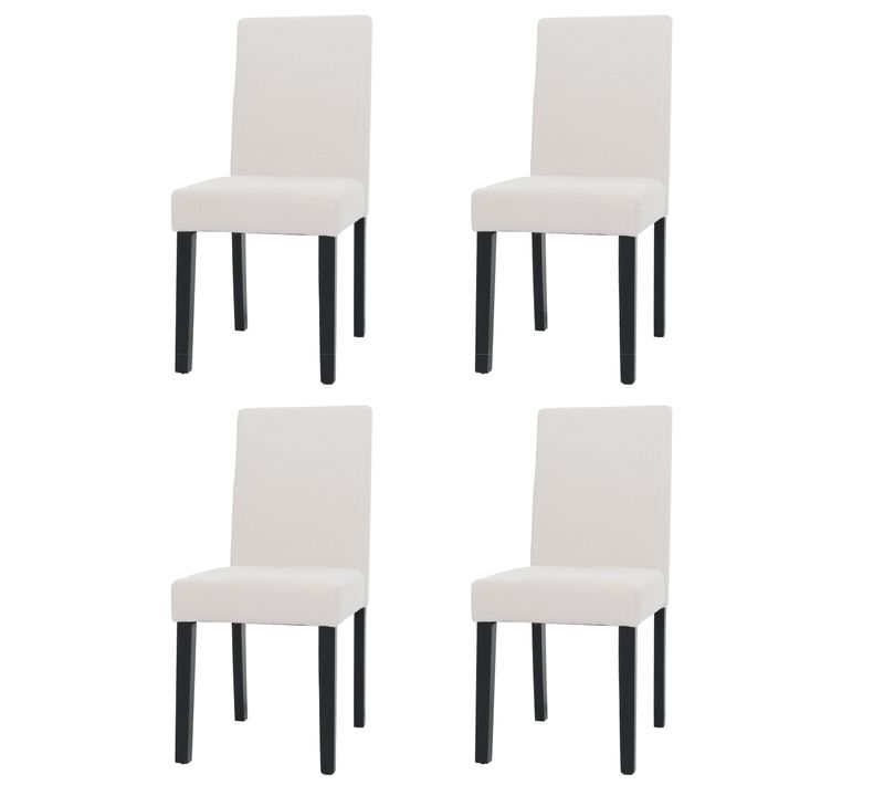 Lot De 4 Chaises De Salle à Manger Dossier Haut En Tissu Velours Côtelé Crème Pieds Foncés 04_0007