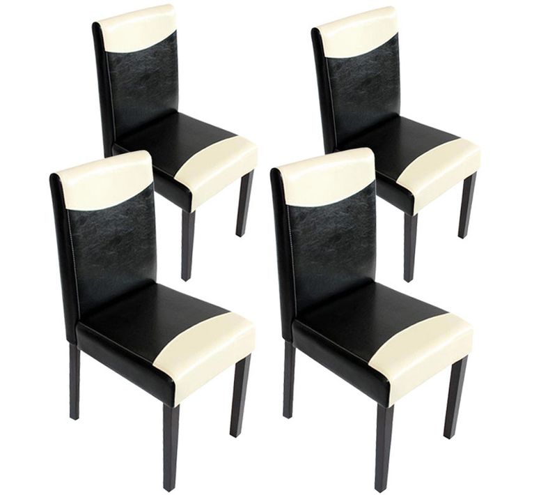 Lot De 4 Chaises De Salle à Manger Cuisine Design Moderne En Pvc Noir Et Blanc Pieds Foncés 04_000