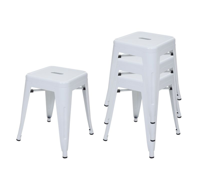 Lot De 4 Tabourets Bas En Métal Blanc Design Industriel Empilable 04_0007583