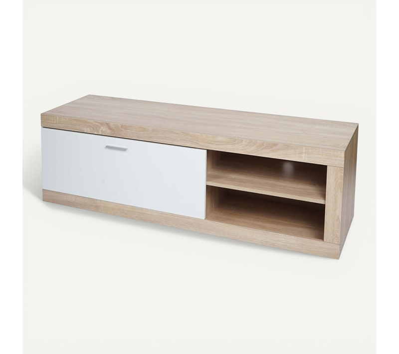 Meuble TV Compartiment De Rangement Avec Porte 43x140x41 Cm Mdf Aspect Chêne Blanc 04_0007853