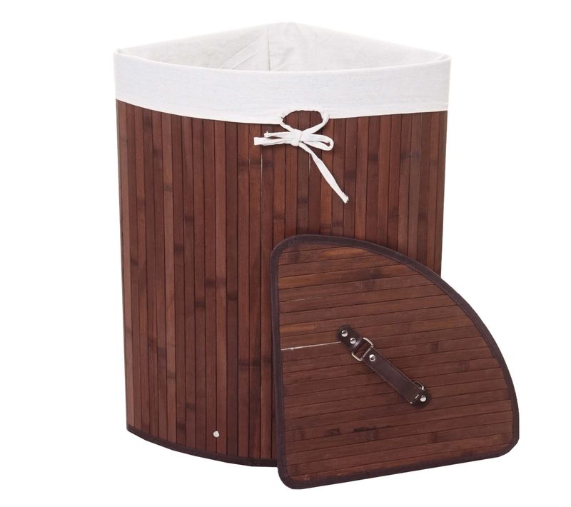 Panier à Linge D'angle Bac à Linge 61 X 48 X 35 Cm 50l En Bambou Marron 04_0007895