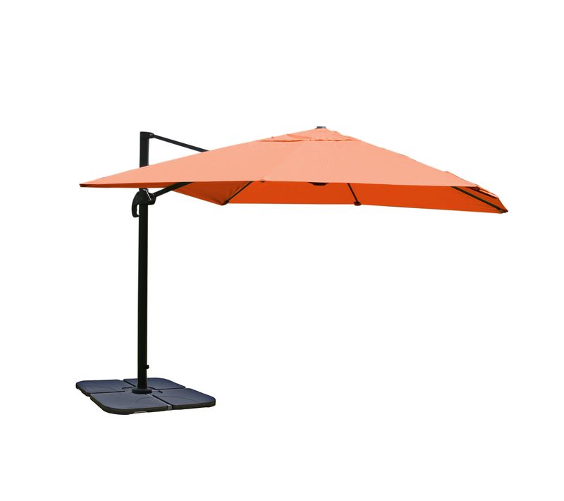 Parasol Déporté Avec Pied En Croix 3 X 3m Polyester Couleur Terre Cuite Aluminium 23kg Avec Pieds