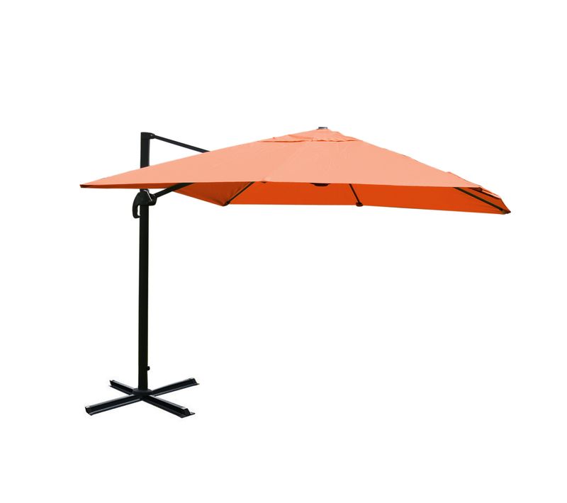 Parasol Déporté Avec Pied En Croix 3 X 3m Polyester Couleur Terre Cuite Aluminium 23kg Sans Pieds