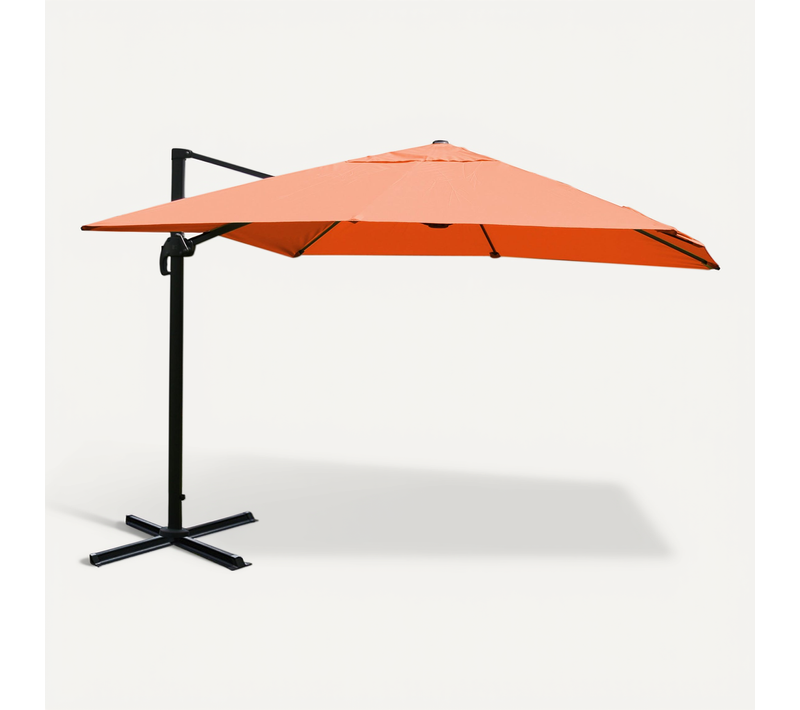 Parasol Déporté 3x4 M Diamètre 5 M Inclinable Manivelle Sans Pied Aluminium Polyester Terracotta 0