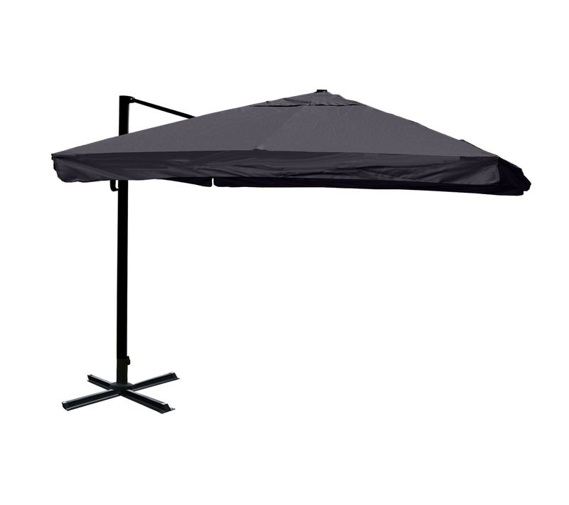 Parasol Déporté 3,5 X 3,5 M D. Env. 4,95 M Polyester Et Aluminium 25 Kg Anthracite Avec Volant