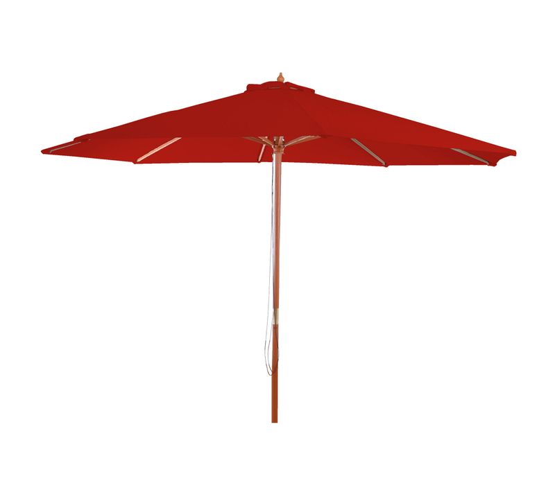 Parasol De Jardin Diamètre 3m Polyester Rouge Et Bois Pieds De Parasol Non Inclus 04_0008012