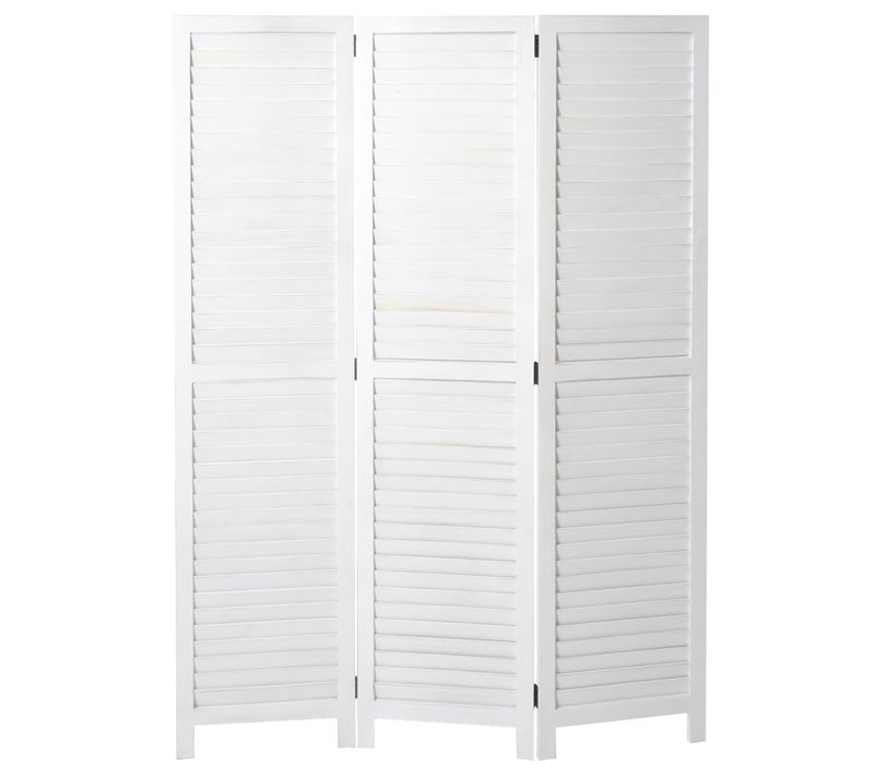 Paravent Séparaeur De Pièce 3 Panneaux Aspect Vintage Blanc 170 X 120 Cm 04_0008028