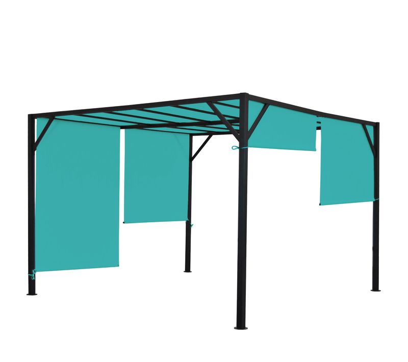 Pergola Pavillon De Jardin Auvent De Terrasse Stable 6 Cm Structure Acier + Toit Coulissant Bleu T