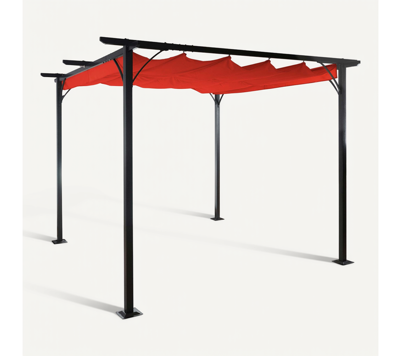 Pergola De Jardin Avec Toit Coulissant Pavillon 3,5x3,5m Couleur Terracotta Protection Uv 50+ 04_0