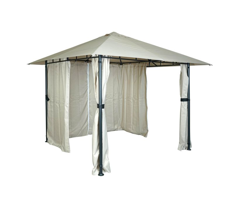 Pergola Pavillon De Jardin Couverture De Terrasse Avec Paroi Latérale 3 X 3m Crème-beige 04_000811