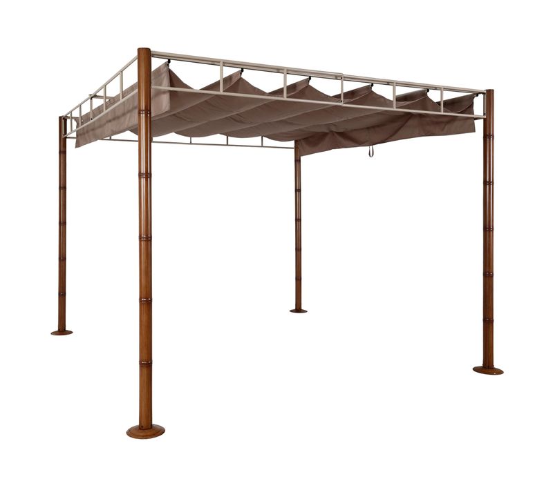 Pergola Pavillon De Jardin Auvent De Terrasse Stable 7 Cm Structure Métallique 3 X 3m Aspect Bambo
