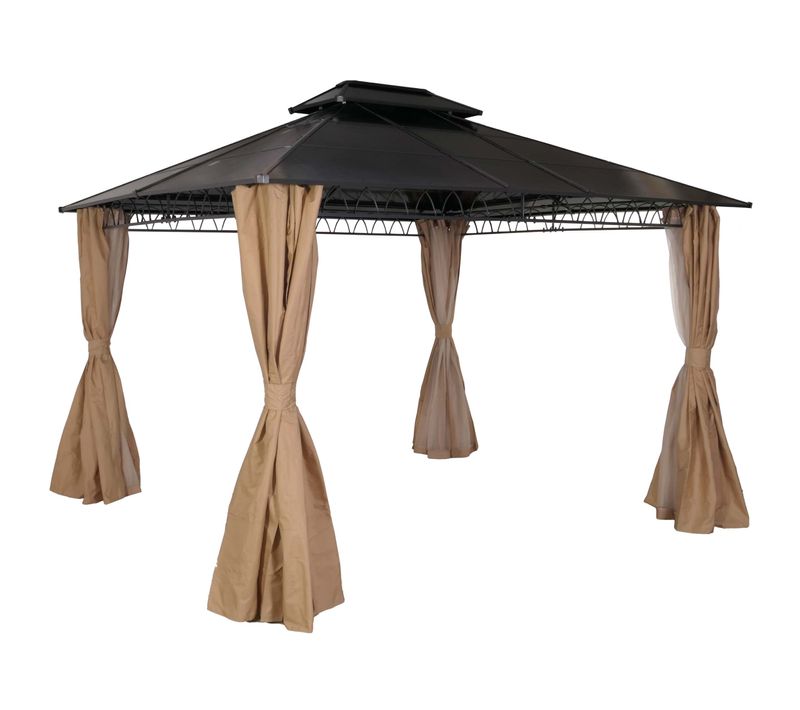 1x Pergola Avec Toit Et 4x Parois Latérales + Moustiquaire Structure En Acier Stable Tissu Crème 0