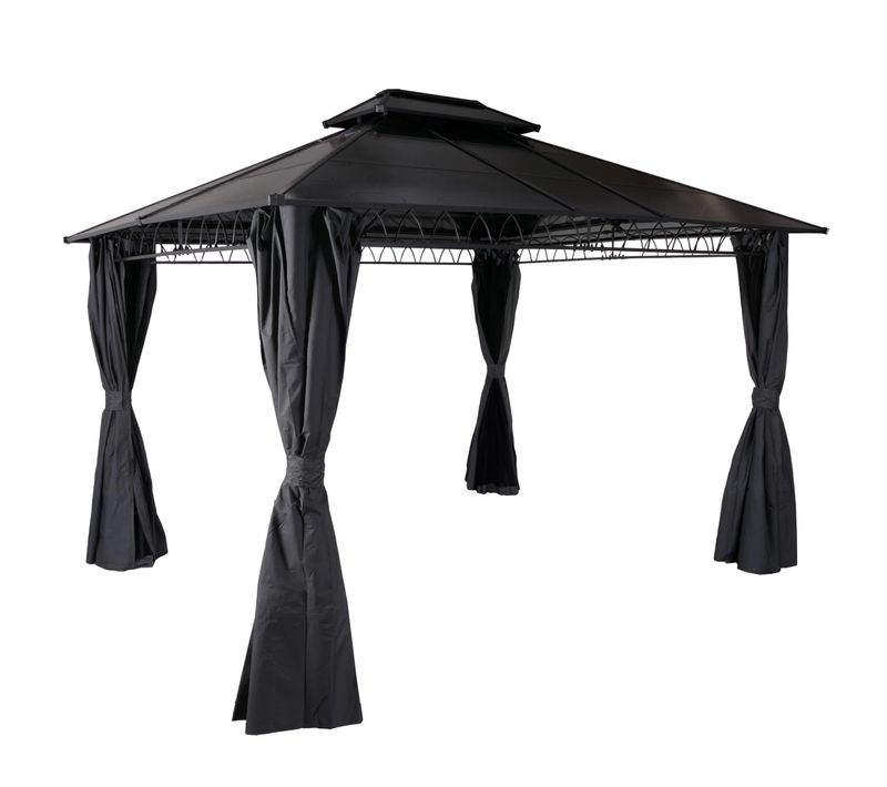 1x Pergola Avec Toit Et 4x Parois Latérales + Moustiquaire 3,6 X 3m Gris 04_0008139