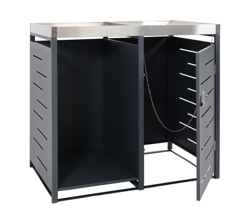 Abris Poubelle 1 Pièce Avec Stockage De Bois De Chauffage Et Bac à Fleurs Verrouillable 125 X 130