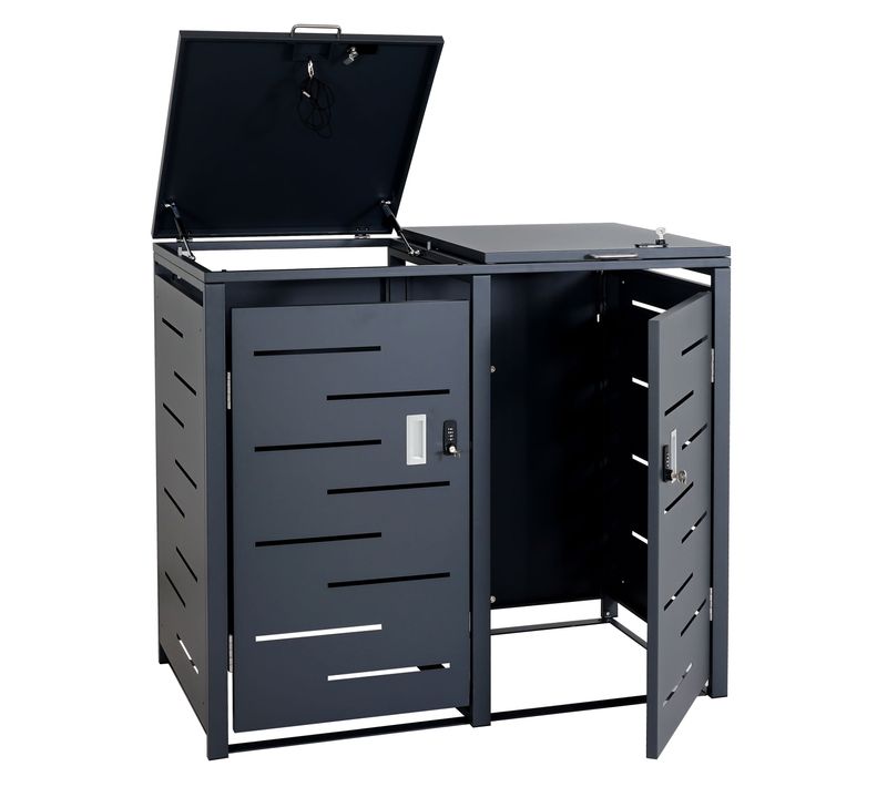 Abri Pour 2 Poubelles Jusqu'à 120 L – Structure En Acier Anthracite 103x115x63 Cm 04_0008224