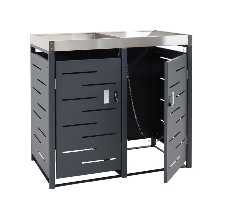 Abris Poubelles Verrouillable Avec Bac à Plantes Acier Inoxydable Et Métal 110x115x62 Cm 04_000822
