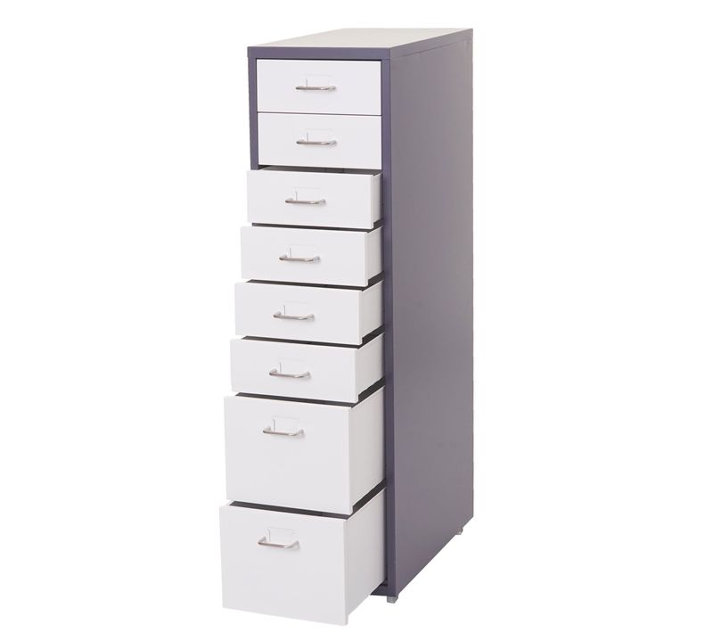 Caisson à Tiroirs Armoire D Bureau 110x28x41 Cm 8 Tiroirs En Acier Gris Foncé Blanc 04_0008258