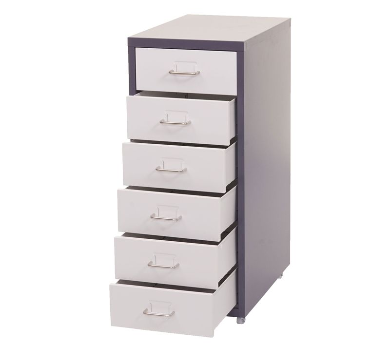Caisson à Tiroirs Armoire De Bureau 69x28x41 Cm 6 Tiroirs En Acier Gris Foncé Blanc 04_0008260