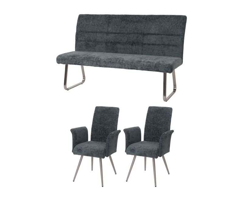 Lot De 2 Chaises De Salle à Manger Avec Accoudoirs + Banquette 160 Cm Inox Brossé En Tissu Chenill