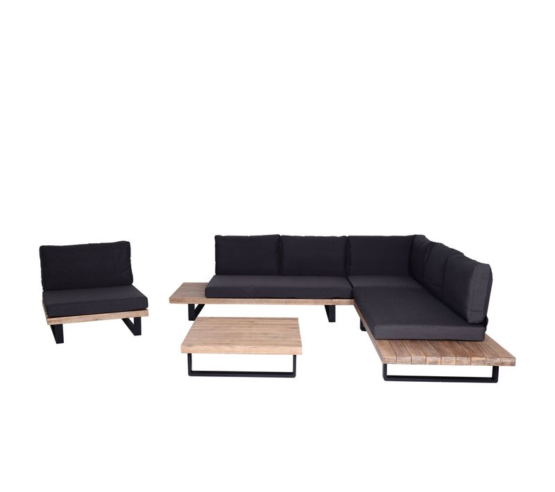 Salon De Jardin Avec Fauteuil Canapé En Bois D'acacia Aluminium Marron Clair Revêtement Gris Foncé