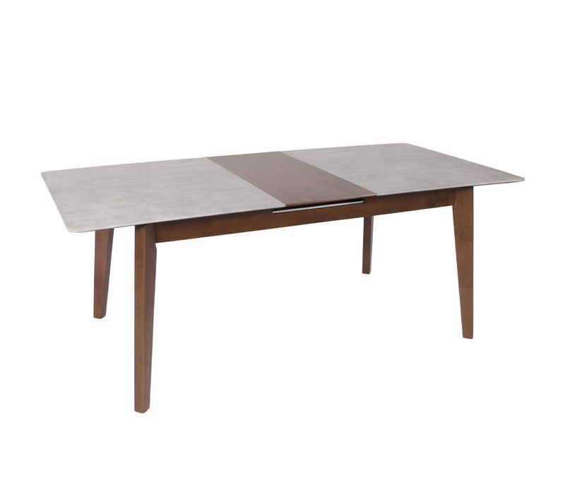 Table De Salle à Manger En Bois Et Hdf 160-200 X 90 Cm Extensible Aspect Béton Pieds Marron 04_000