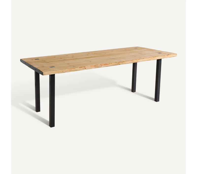 Table à Manger Design Industriel En Bois De Sapin Structure En Fer 200 X 90 Cm 04_0008564