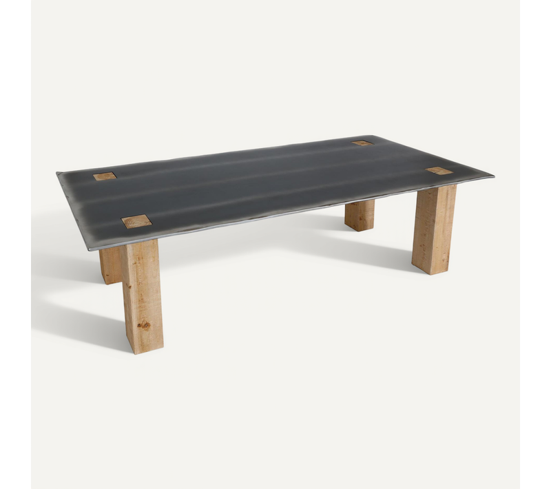 Table à Manger Design Industriel Bord De Table Ondulé En Bois 240 X 100 Cm Naturel Aspect Métal 04