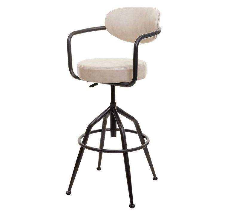 Tabouret De Bar Chaise Comptoir X1 Pivotant Réglable En Hauteur Aspect Daim Industriel Beige