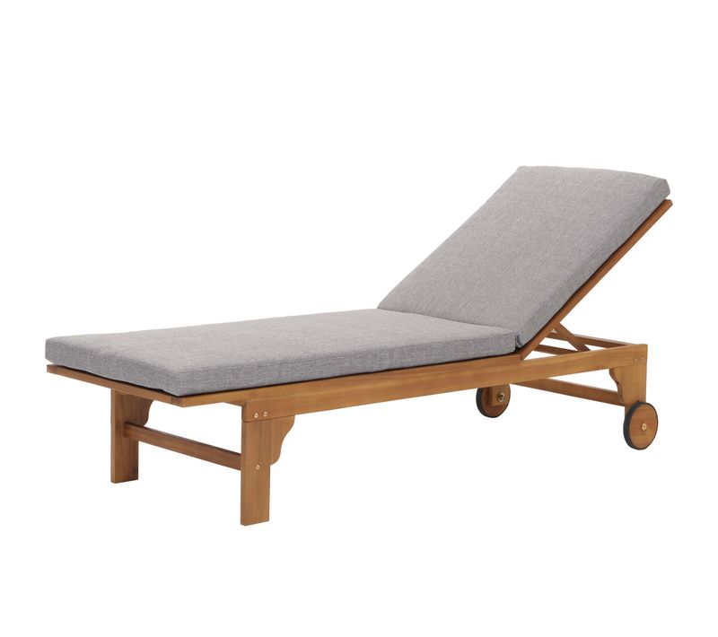 Transat De Jardin Chaise Longue En Bois Et Osier Décoratif En Polyrotin Coussin Gris 04_0008608