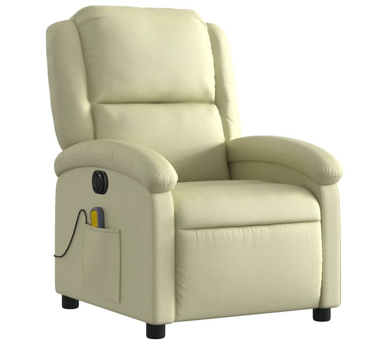 Fauteuil De Relaxation TV Fonction Massage Inclinable Électrique En Cuir Véritable Crème Dec027143