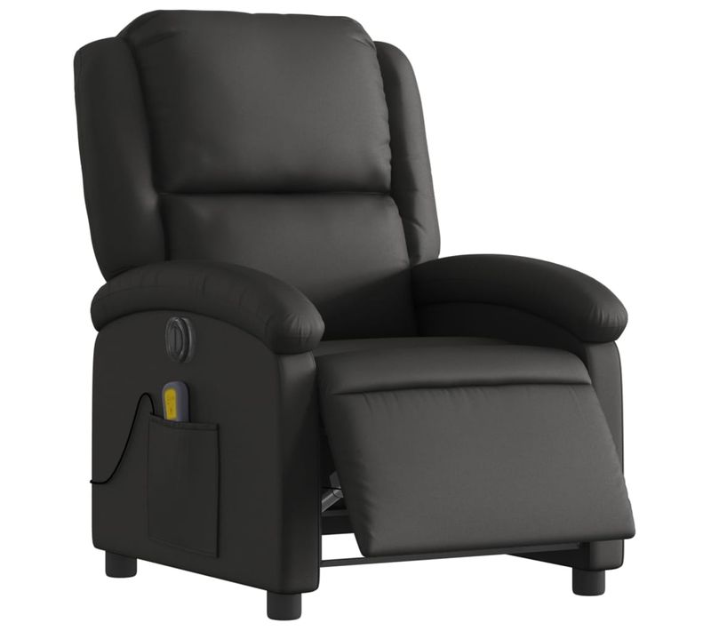 Fauteuil De Relaxation TV Fonction Massage Inclinable Électrique En Cuir Véritable Noir Dec027207