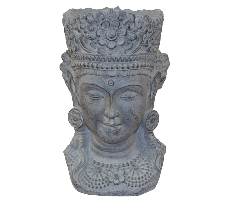 Pot De Fleurs Décoratif Tête De Bouddha – Polyresin Gris 43 Cm Dec050055