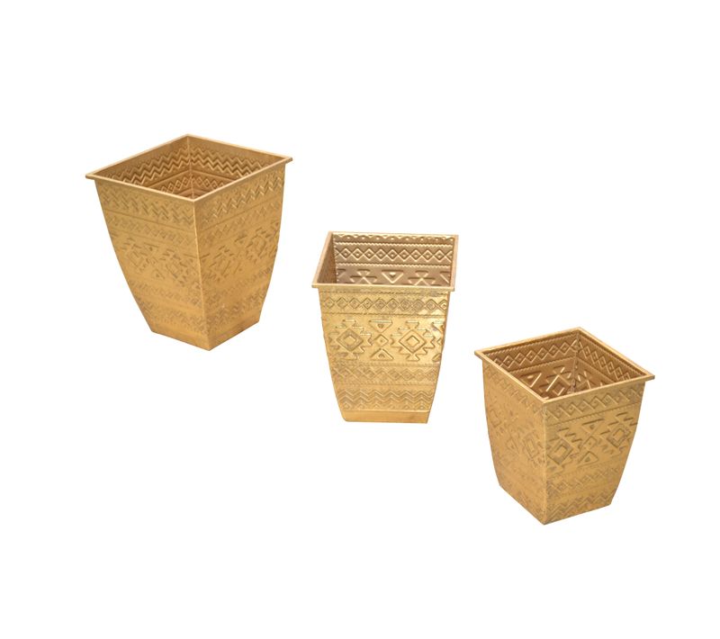 Ensemble De 3 Cache-pots Dorés En Métal – Design Orné Format Haut Dec050061