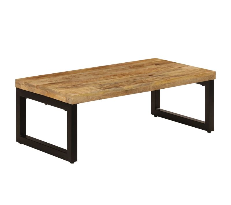 Table Basse De Salon Design Rustique 100 X 50 X 35 Cm Bois De Manguier Solide Et Acier Dec036924