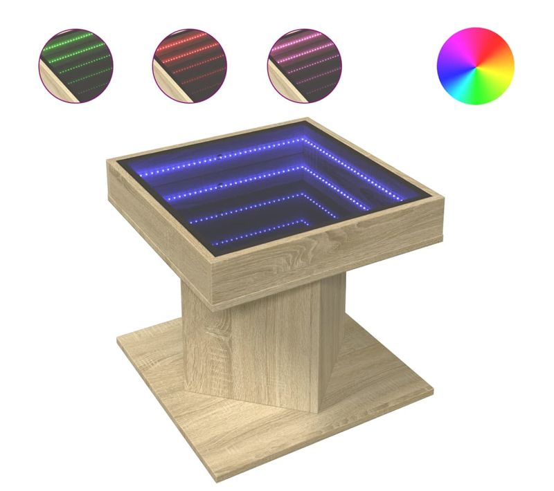 Table Basse De Salon Design Moderne Avec LED 50 X 50 X 45 Cm Bois D'ingénierie Couleur Chêne Et Ve