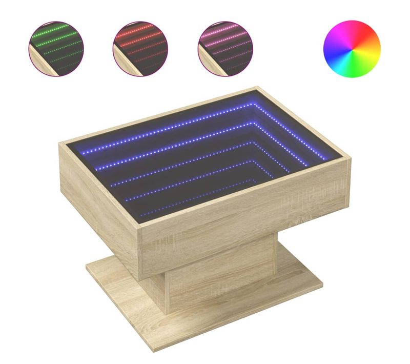 Table Basse De Salon Design Moderne Avec LED 70 X 50 X 45 Cm Bois D'ingénierie Couleur Chêne Et Ve