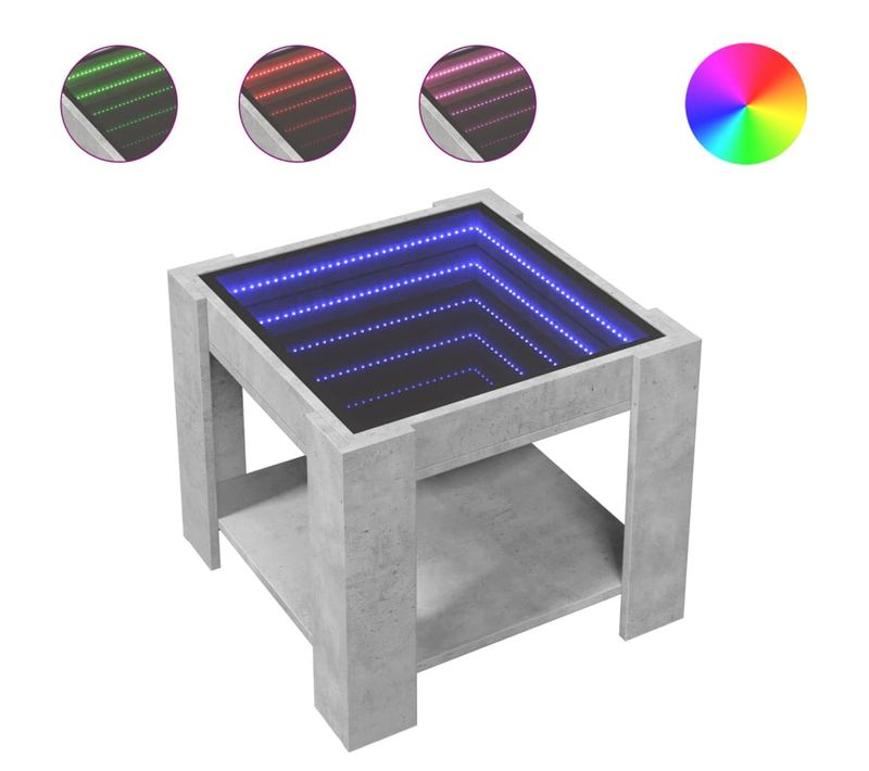 Table Basse De Salon Design Moderne Avec LED 53 X 53 X 45 Cm Bois D'ingénierie Gris Et Verre Dec03