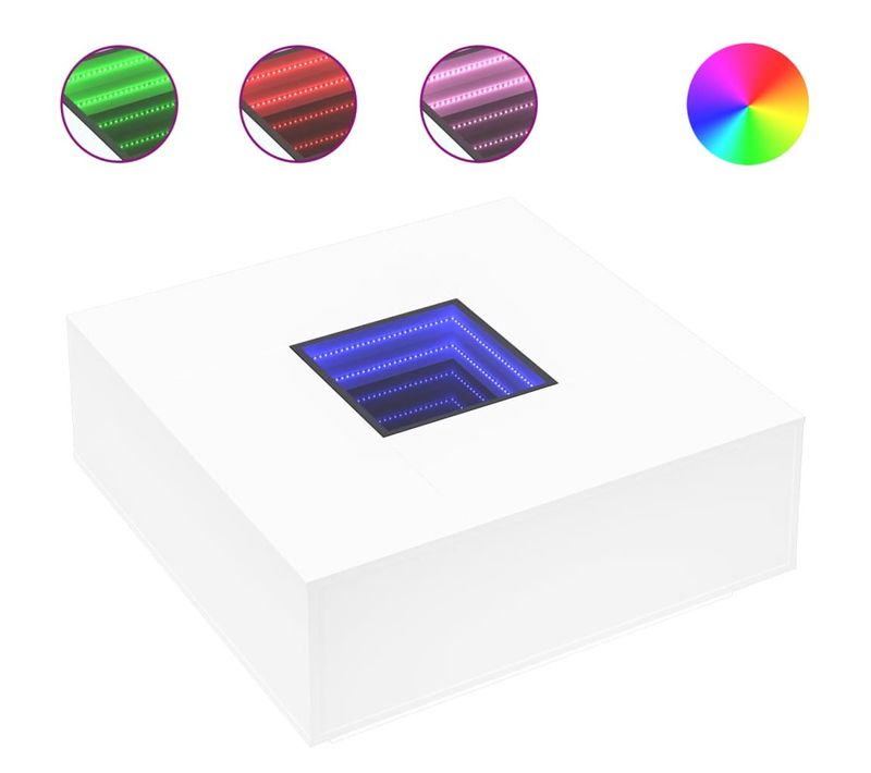 Table Basse De Salon Design Moderne Avec LED 100 X 100 X 40 Cm Bois D'ingénierie Blanc Et Verre De