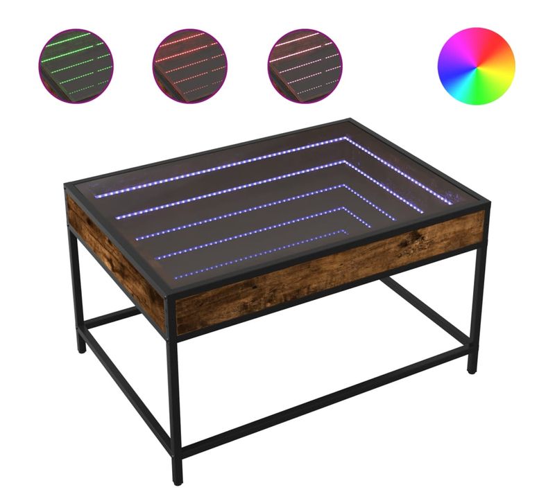 Table Basse De Salon Design Moderne Avec LED 70 X 50 X 41 Cm Bois D'ingénierie Marron Et Verre Et
