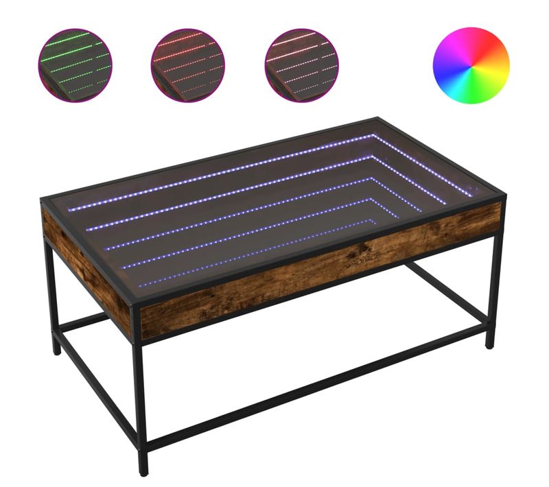 Table Basse De Salon Design Moderne Avec LED Infini 90 X 50 X 41 Cm Bois D'ingénierie Marron Verre