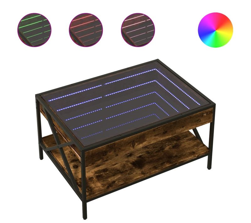 Table Basse De Salon Avec Étagère Design Moderne Avec LED 70 X 50 X 38 Cm Bois D'ingénierie Marron