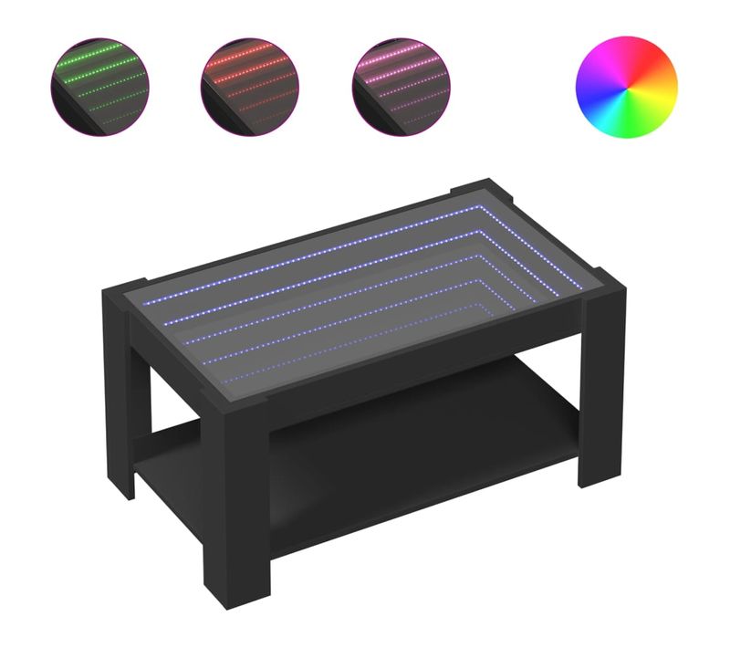 Table Basse De Salon Design Moderne Avec LED 93 X 53 X 45 Cm Bois D'ingénierie Noir Et Verre Dec03